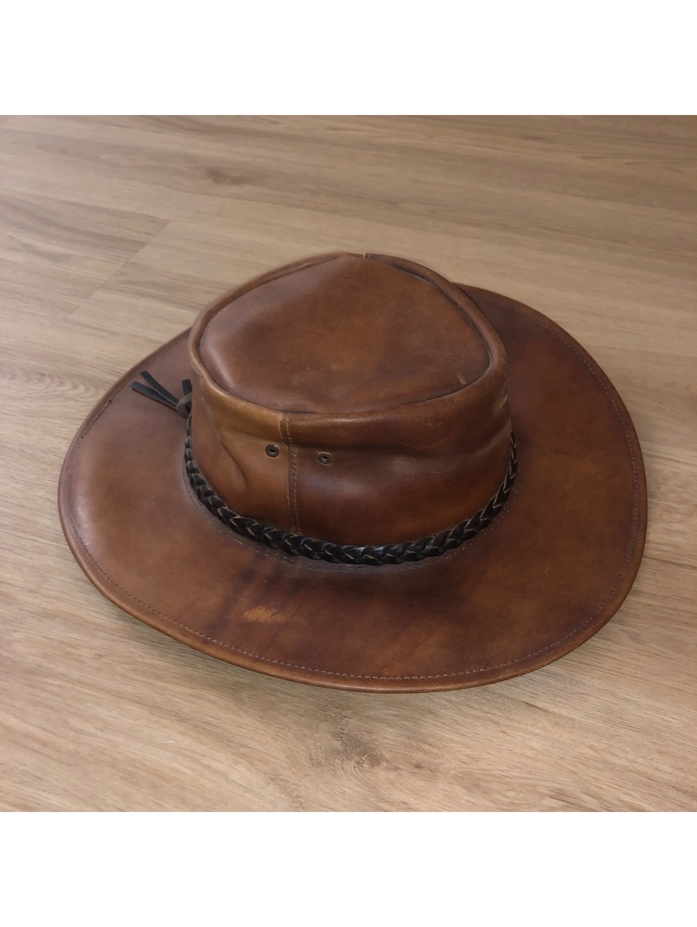 VINTAGE AUSTRALIA JACKAROO LEATHER GENUINE SAFARI COWBOY HAT BROWN BLACK SIZE XL
